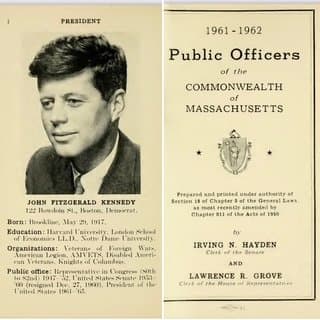 1961–1962 Public Officers of the Commonwealth of Massachusetts — President John F. Kennedy and Representative John J. Long both appear in the same directory