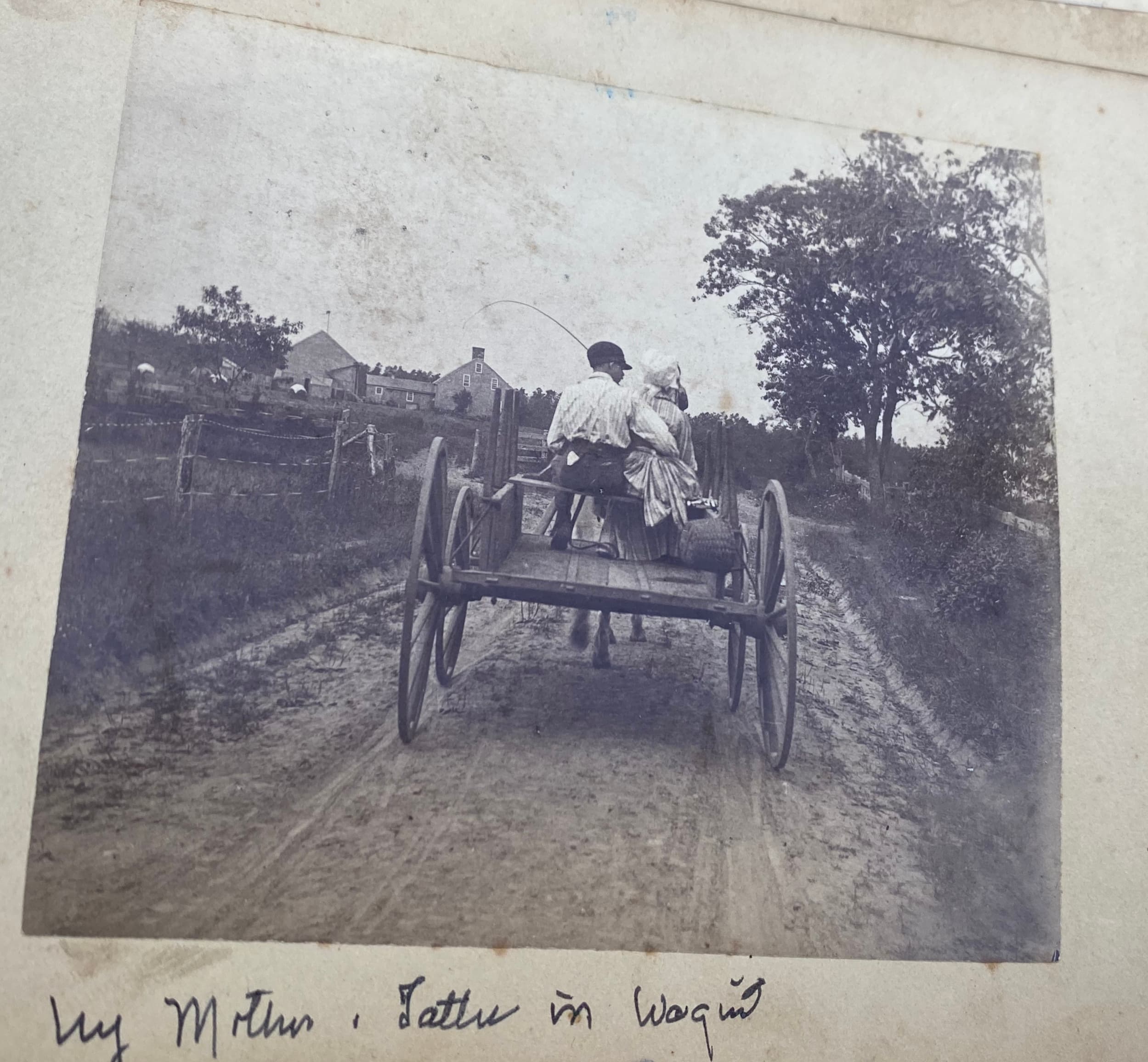 Couple on cart in Waquoit from behind
