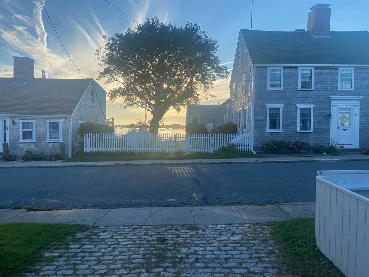 Westport Point at dusk, looking west from the driveway.